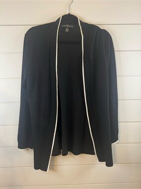 80 Park Black Open-Front Cardigan Jacket with White Trim